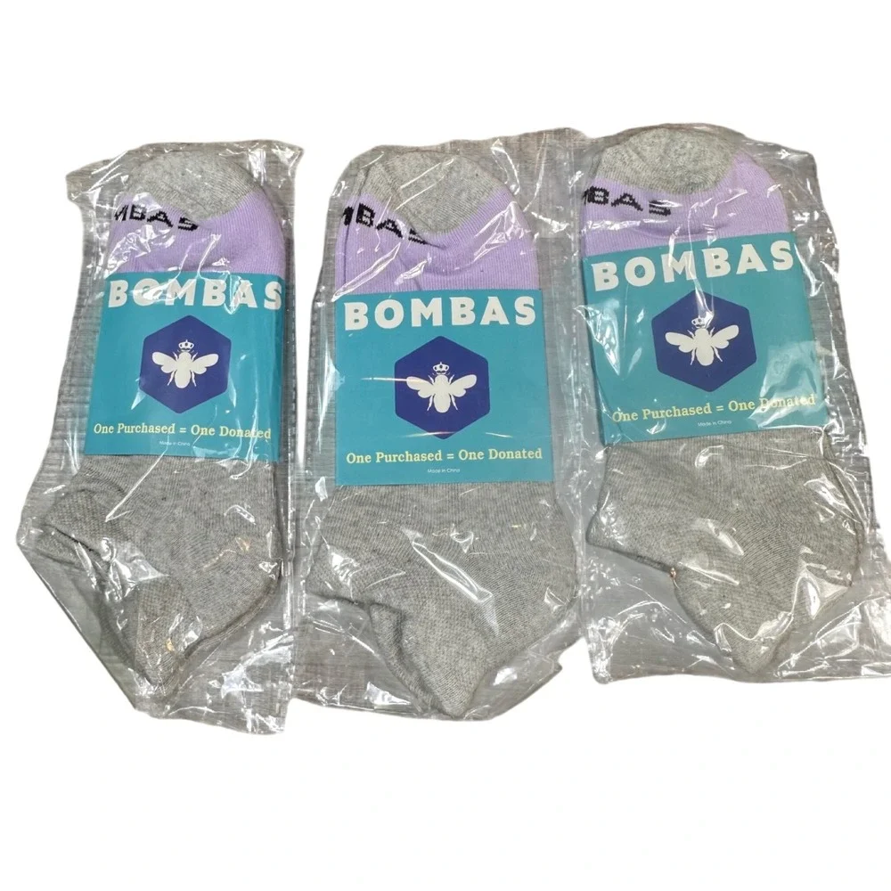 Bombas Ankle Socks NWT Women Medium Gray Purple 3 Pair Bundle Midweight Cushion